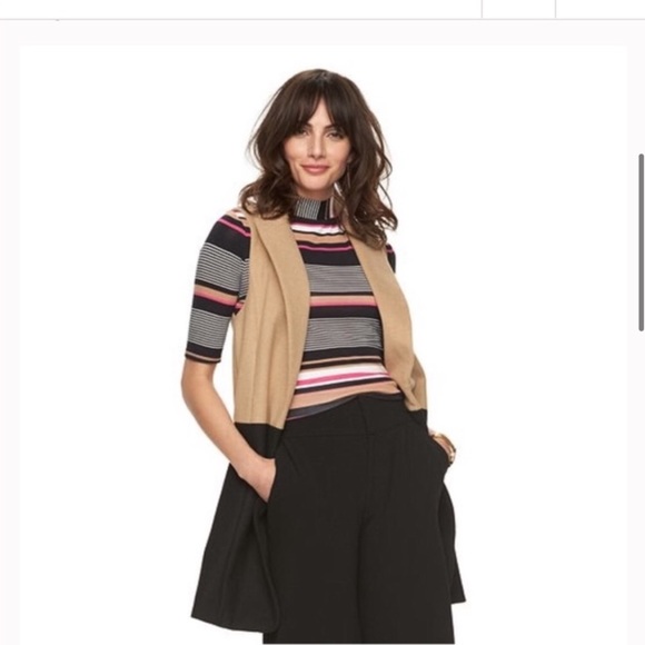 Elle Wool Blend Tan Black Colorblock Long Vest J-15 - Picture 1 of 14